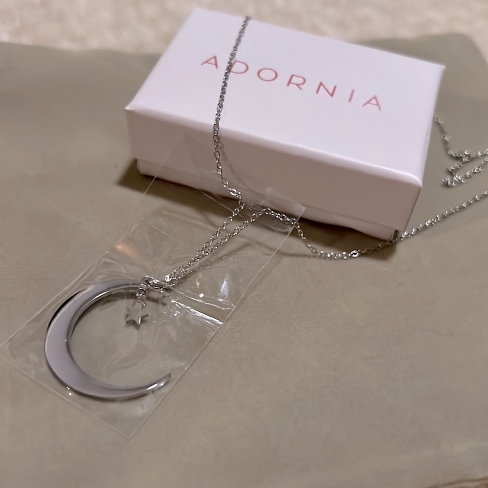 ADORNIA Hanging Moon & Star Silver Necklace
